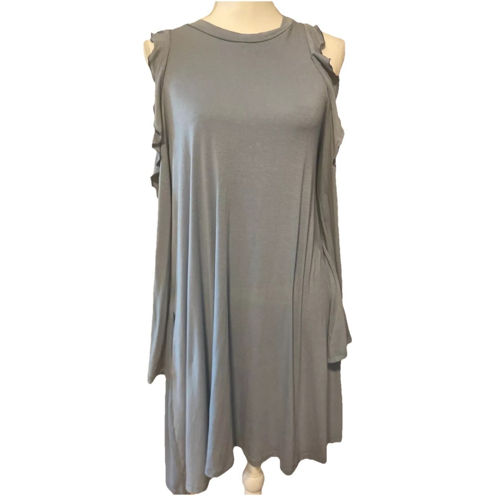 Elan Dress Long Sleeve Open Shoulders Light Blue Large Powder Blue Soft Resort